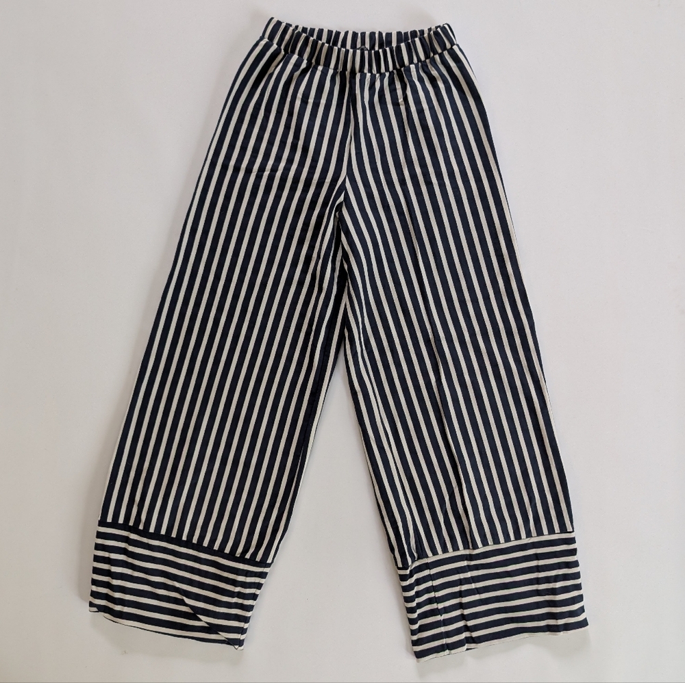 Zara Navy and White Vertical Stripe Wide Leg Pants